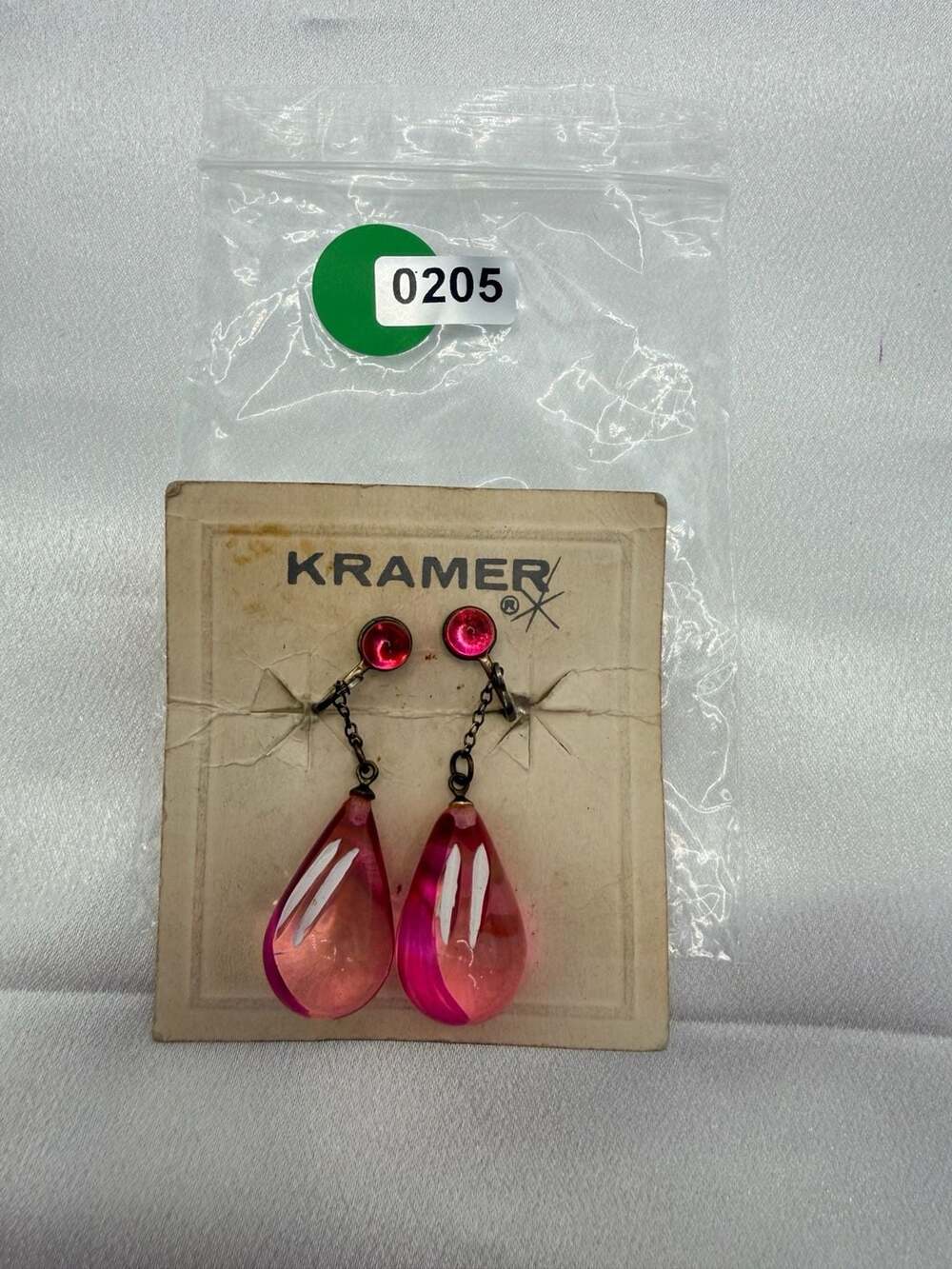 Kramer Vintage Pink Lucite Teardrop Clip-On Earrings